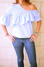 Blue Abstract One Shoulder Top