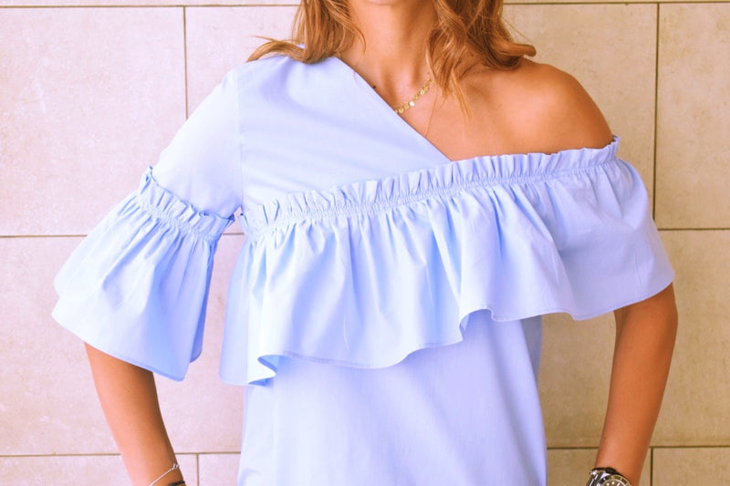 Blue Abstract One Shoulder Top