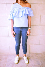 Blue Abstract One Shoulder Top