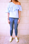 Blue Abstract One Shoulder Top
