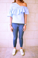 Blue Abstract One Shoulder Top