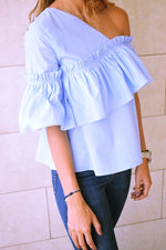 Blue Abstract One Shoulder Top