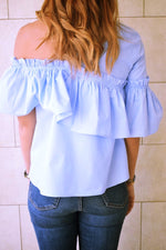 Blue Abstract One Shoulder Top