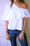 White Abstract One Shoulder Top