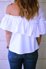 White Abstract One Shoulder Top