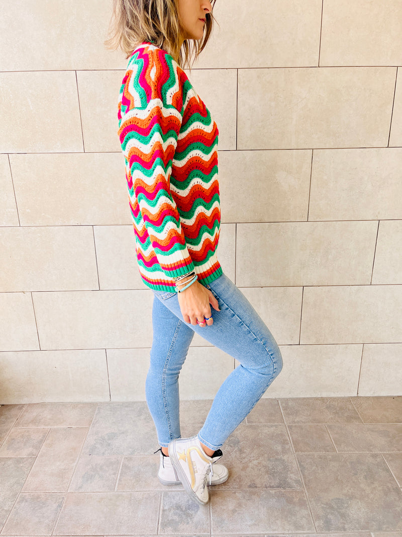 Fire Wavy Knit Pullover