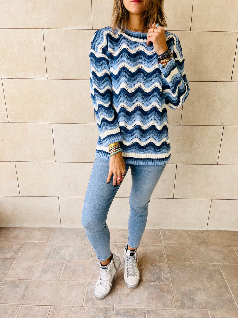 Sky Wavy Knit Pullover