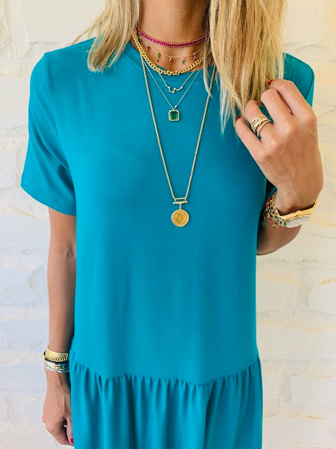Teal Tiered City Dress