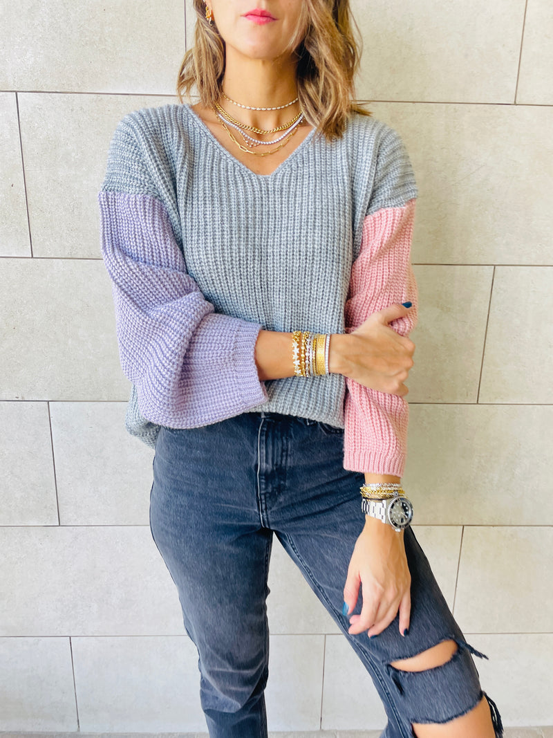 Grey Colour Block Pullover
