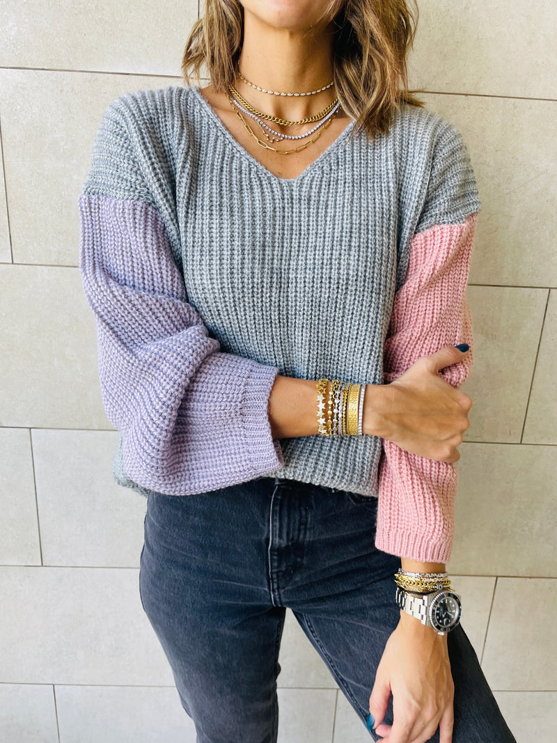 Grey Colour Block Pullover