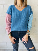 Blue Colour Block Pullover
