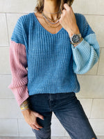 Blue Colour Block Pullover