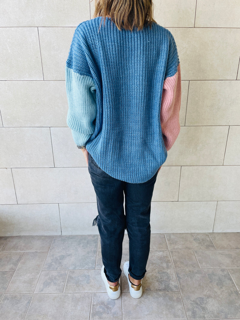 Blue Colour Block Pullover