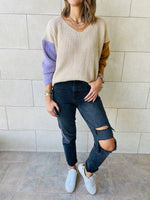 Beige Colour Block Pullover