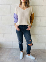 Beige Colour Block Pullover