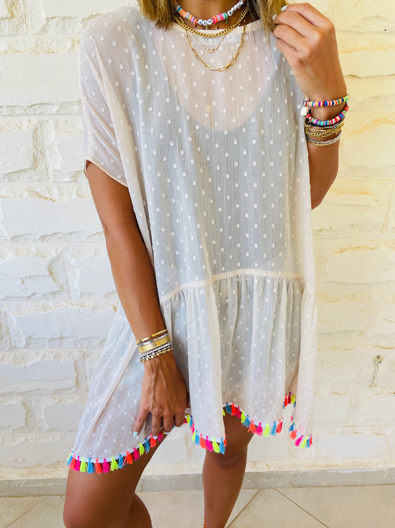 Beige Tassel Embellished Coverup