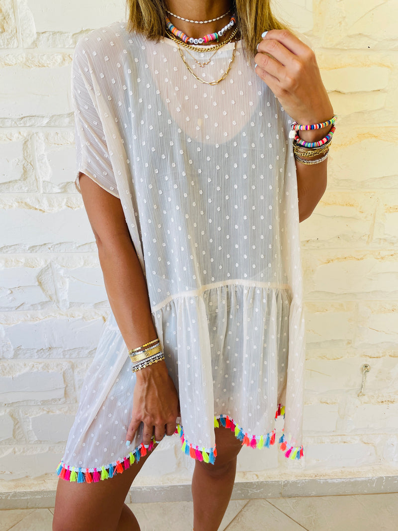 Beige Tassel Embellished Coverup