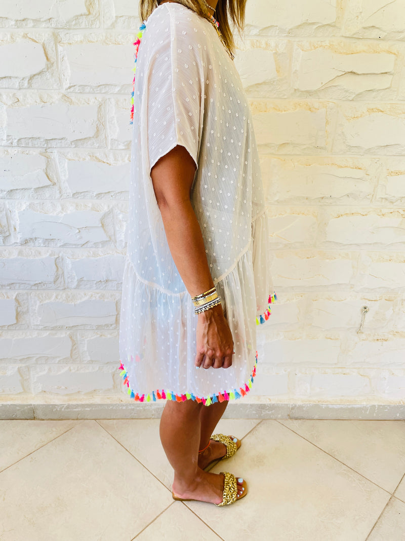Beige Tassel Embellished Coverup