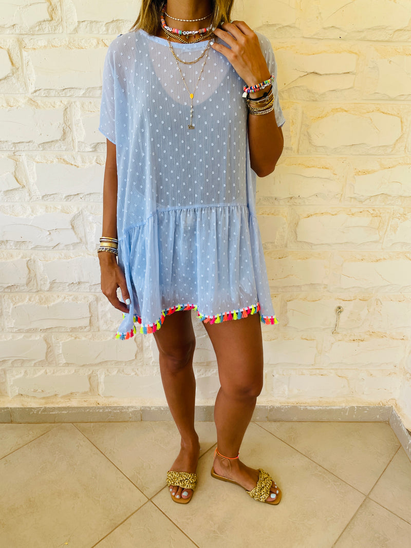 Blue Tassel Embellished Coverup