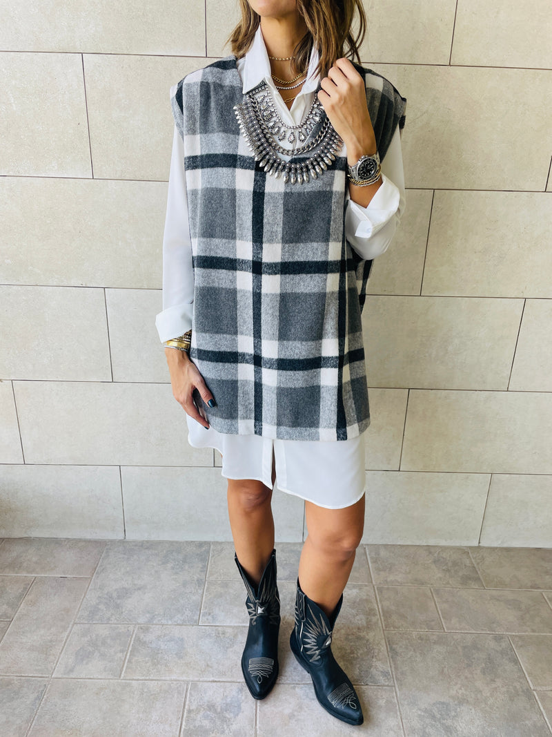 Grey Plaid Vest