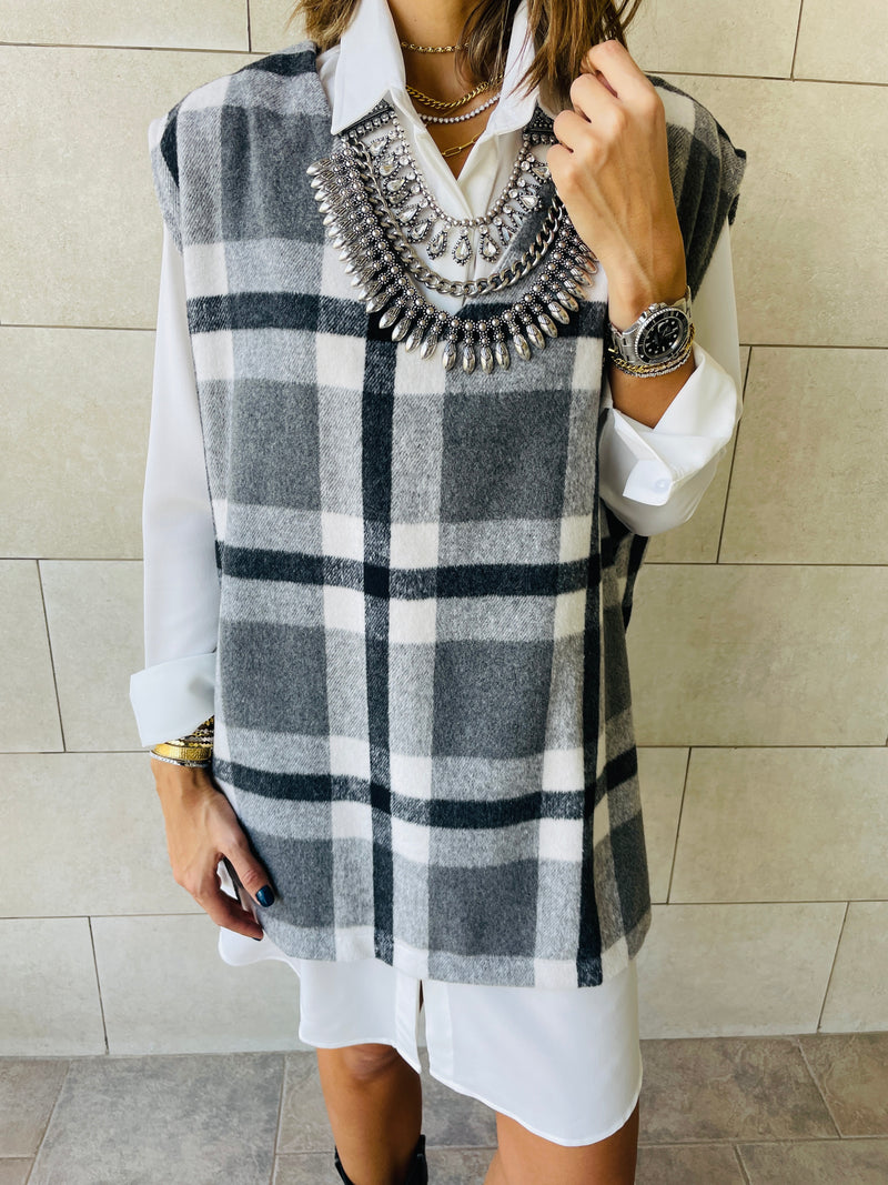 Grey Plaid Vest