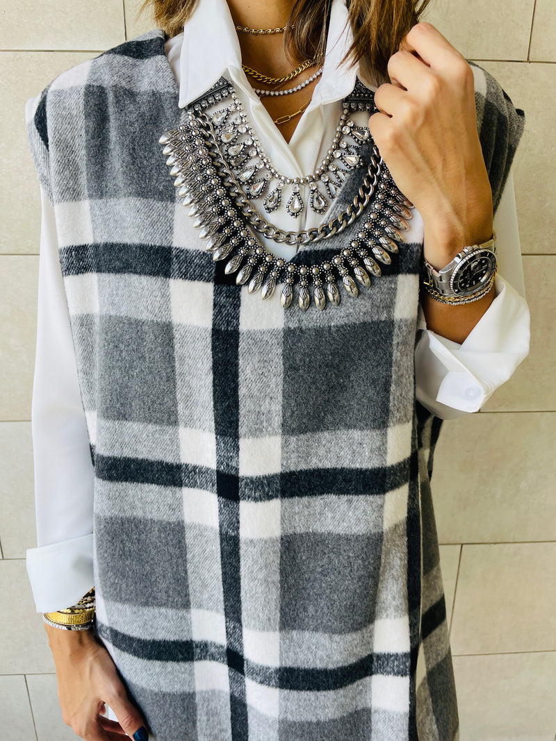 Grey Plaid Vest