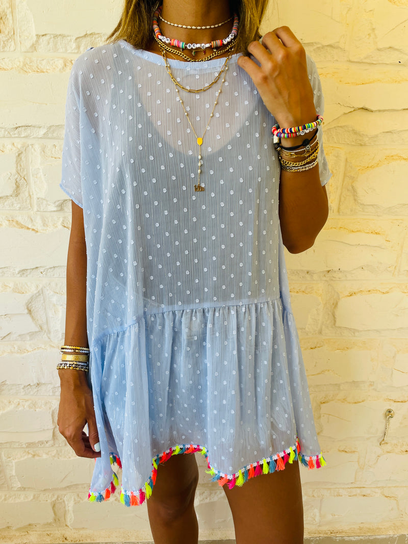 Blue Tassel Embellished Coverup