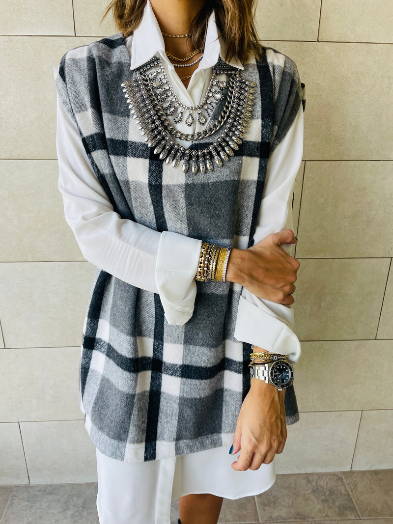 Grey Plaid Vest