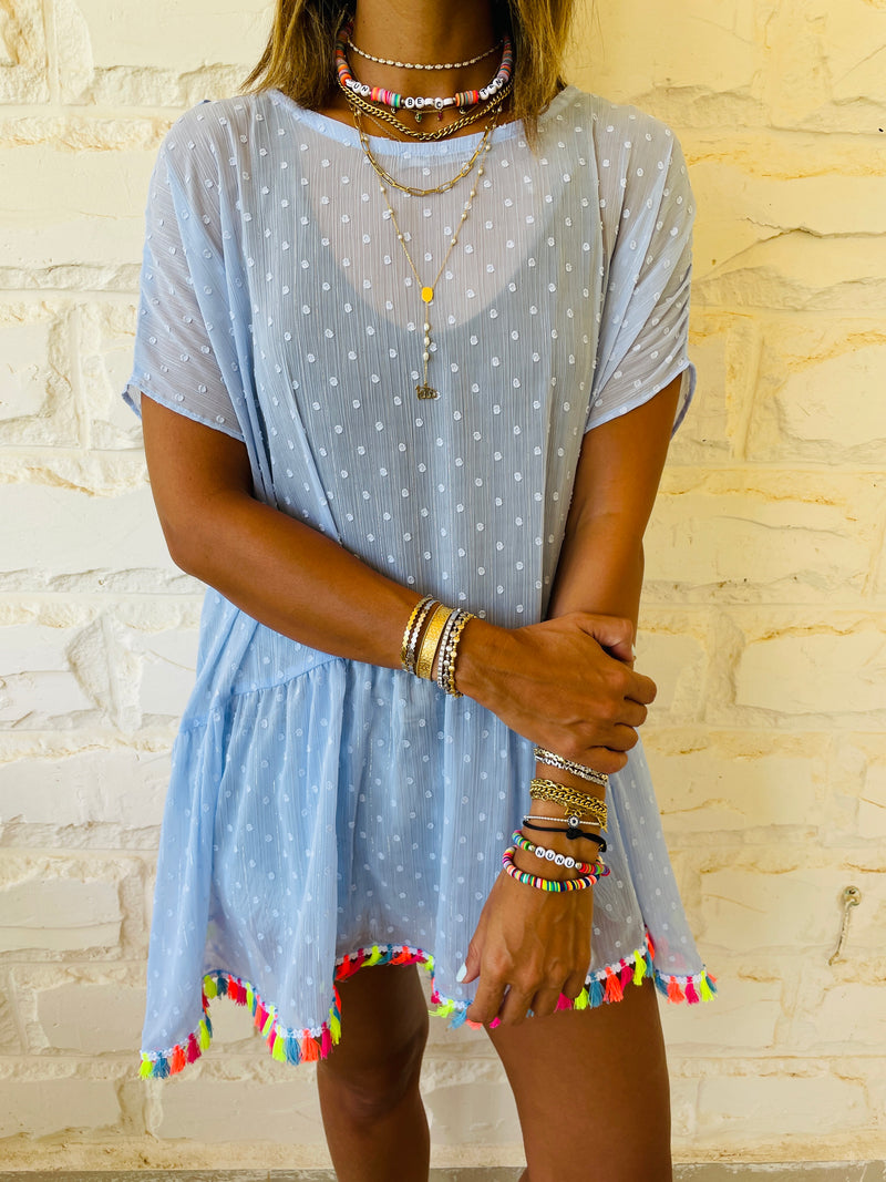 Blue Tassel Embellished Coverup
