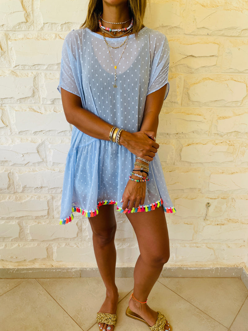 Blue Tassel Embellished Coverup