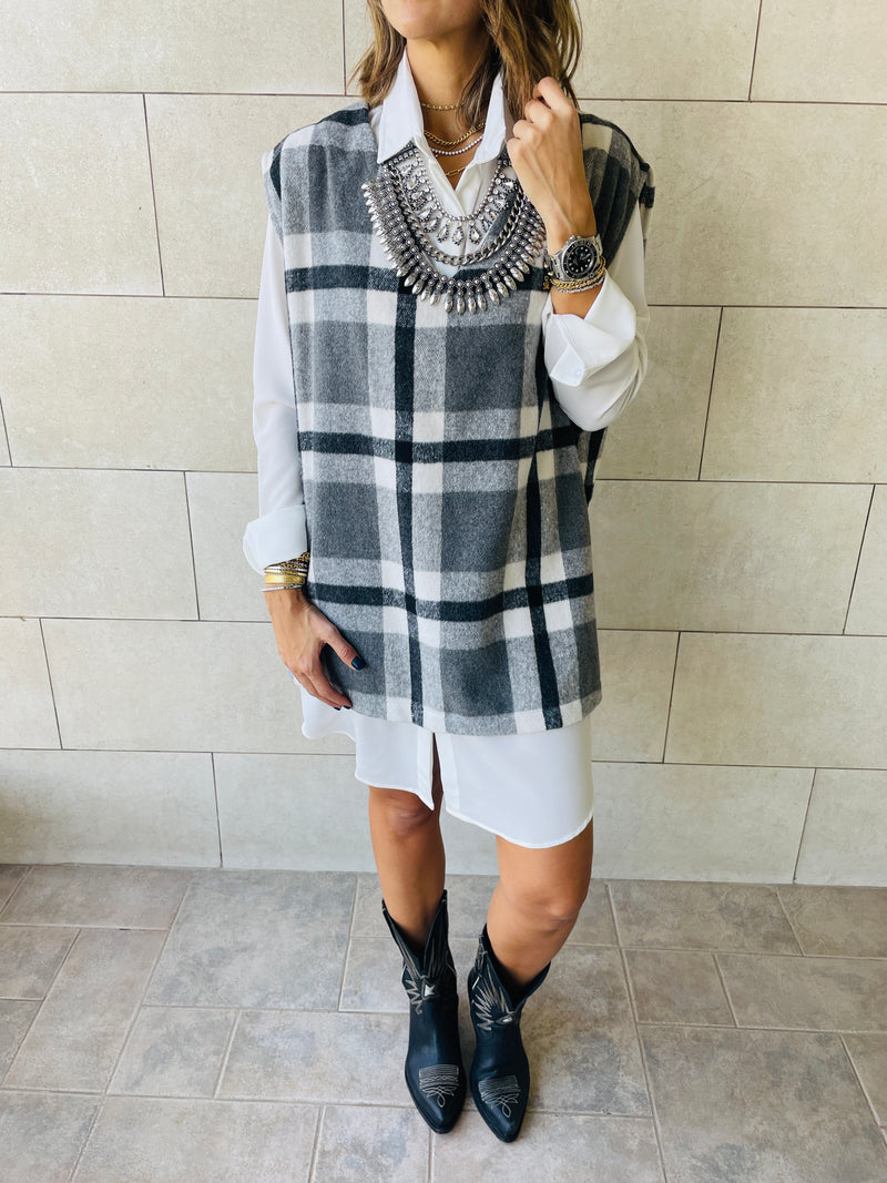 Grey Plaid Vest