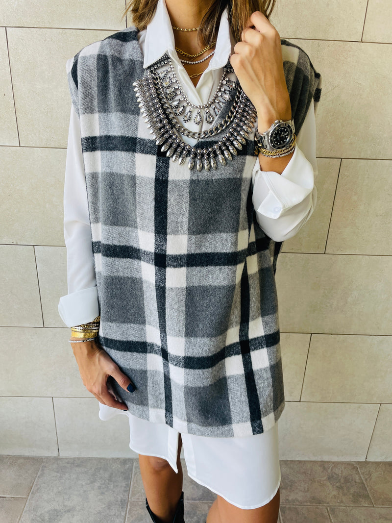 Grey Plaid Vest