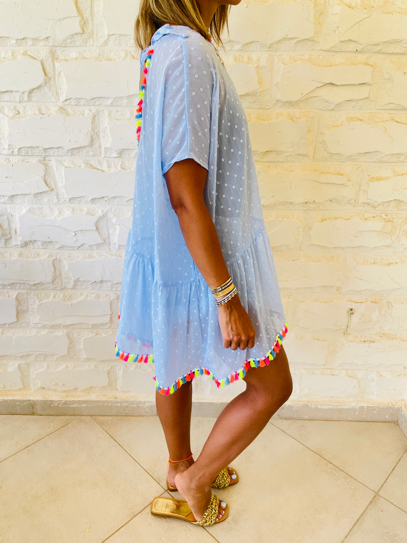 Blue Tassel Embellished Coverup