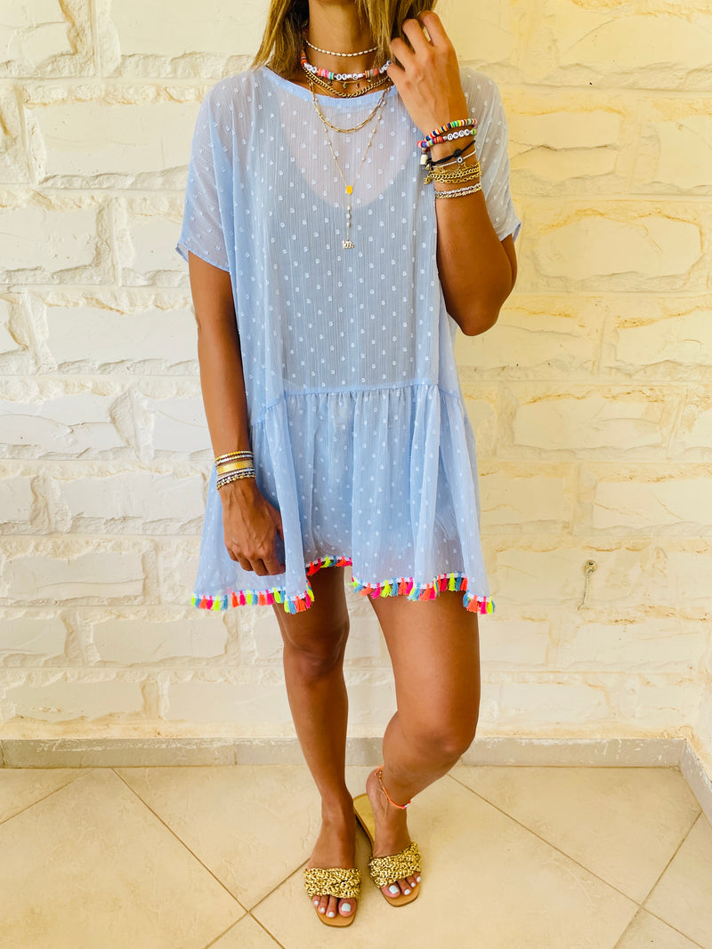 Blue Tassel Embellished Coverup