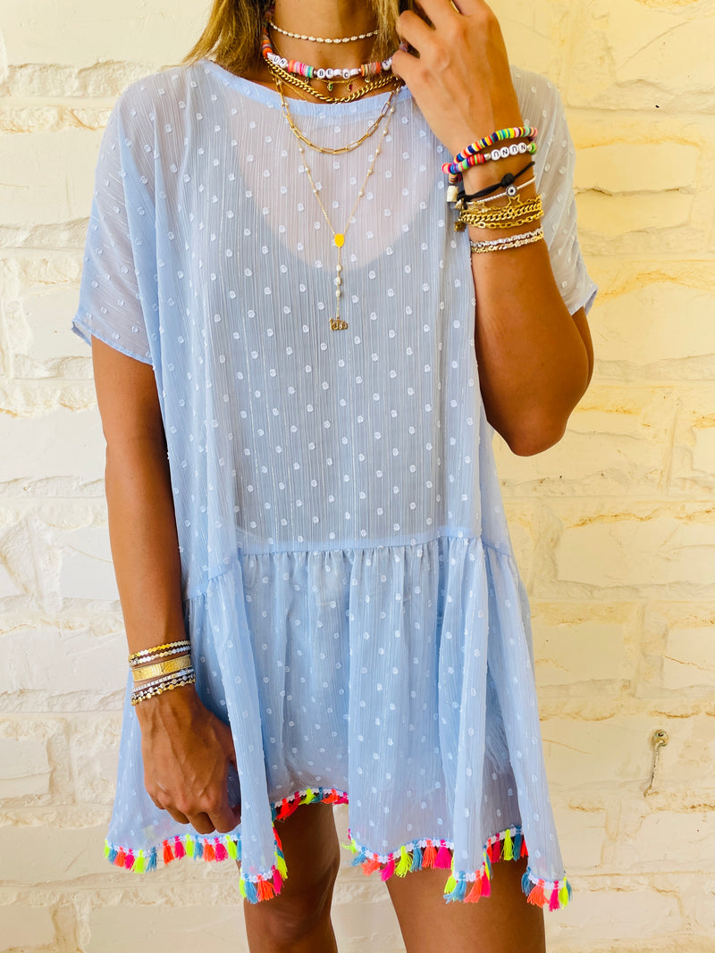 Blue Tassel Embellished Coverup