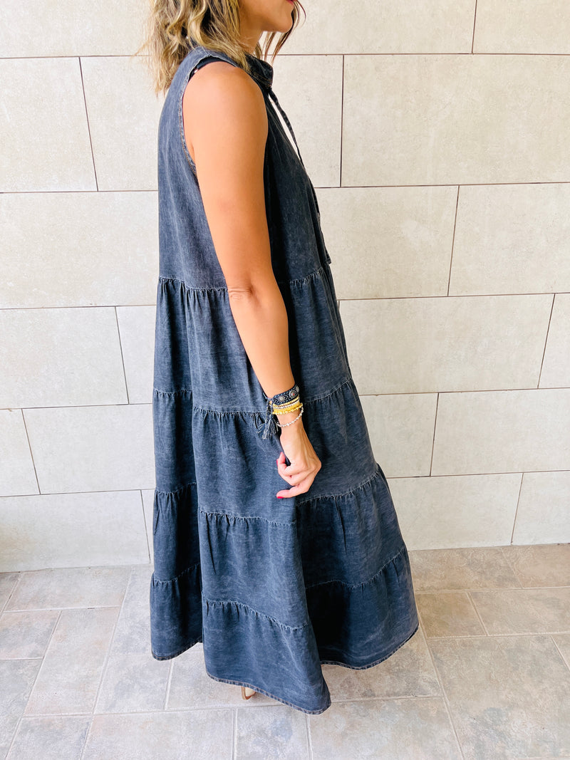 Grey Light Denim Maxi Dress