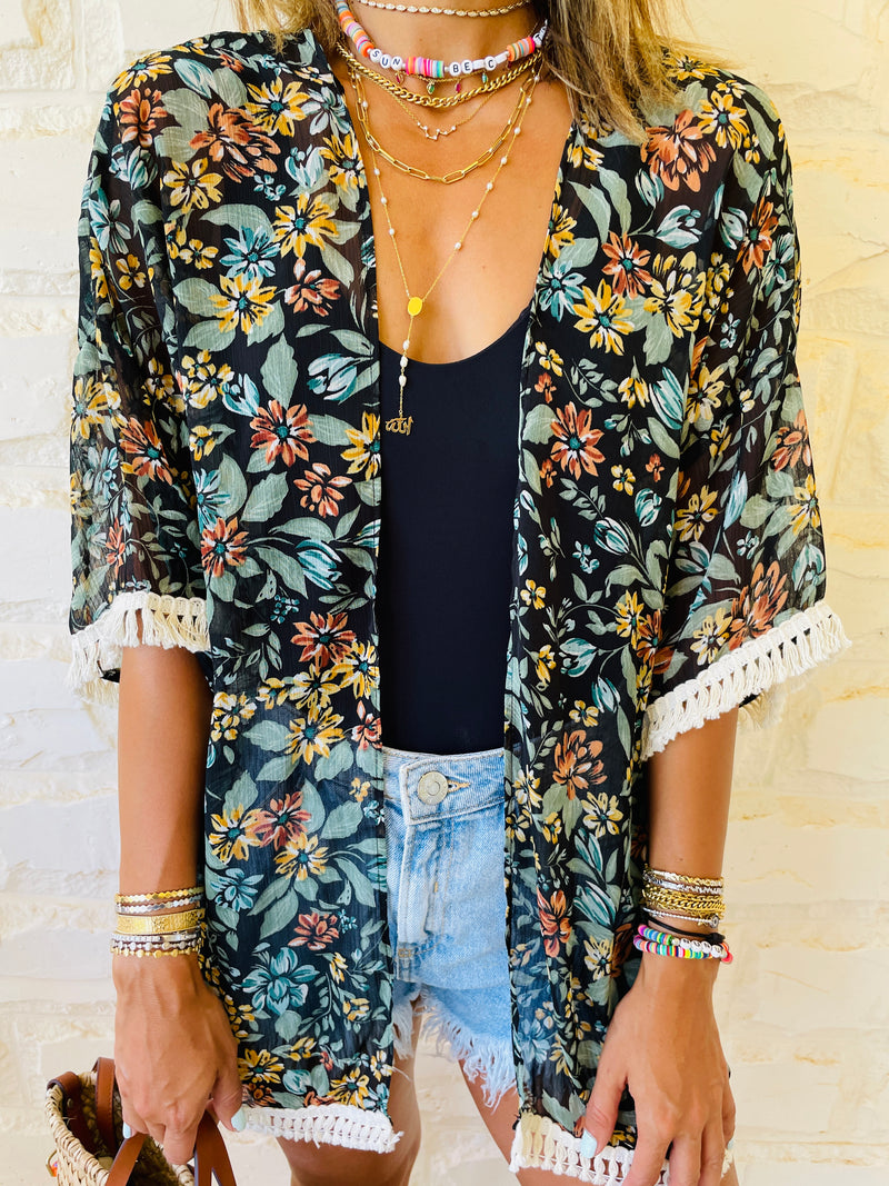 Floral Chiffon Tribal Kimono