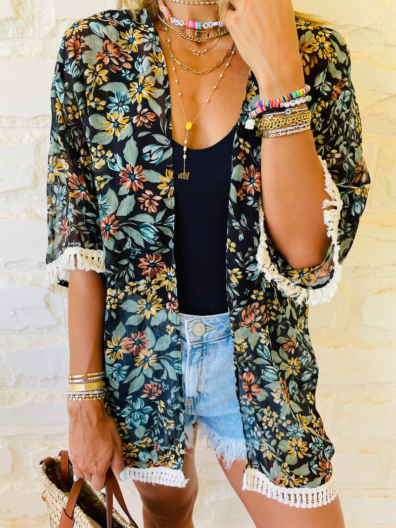 Floral Chiffon Tribal Kimono