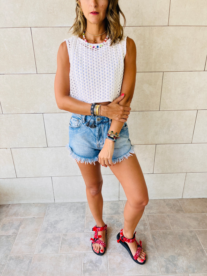 White Luxe Mesh Crop Top