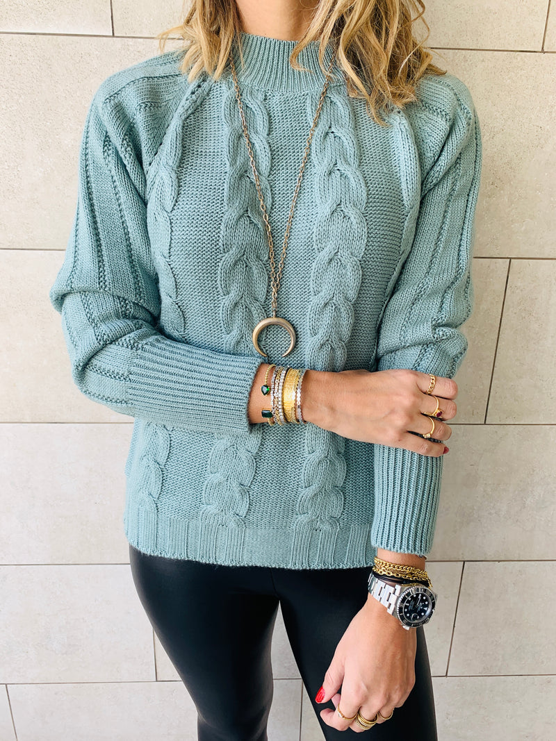 Mint Nordic Cable Pullover