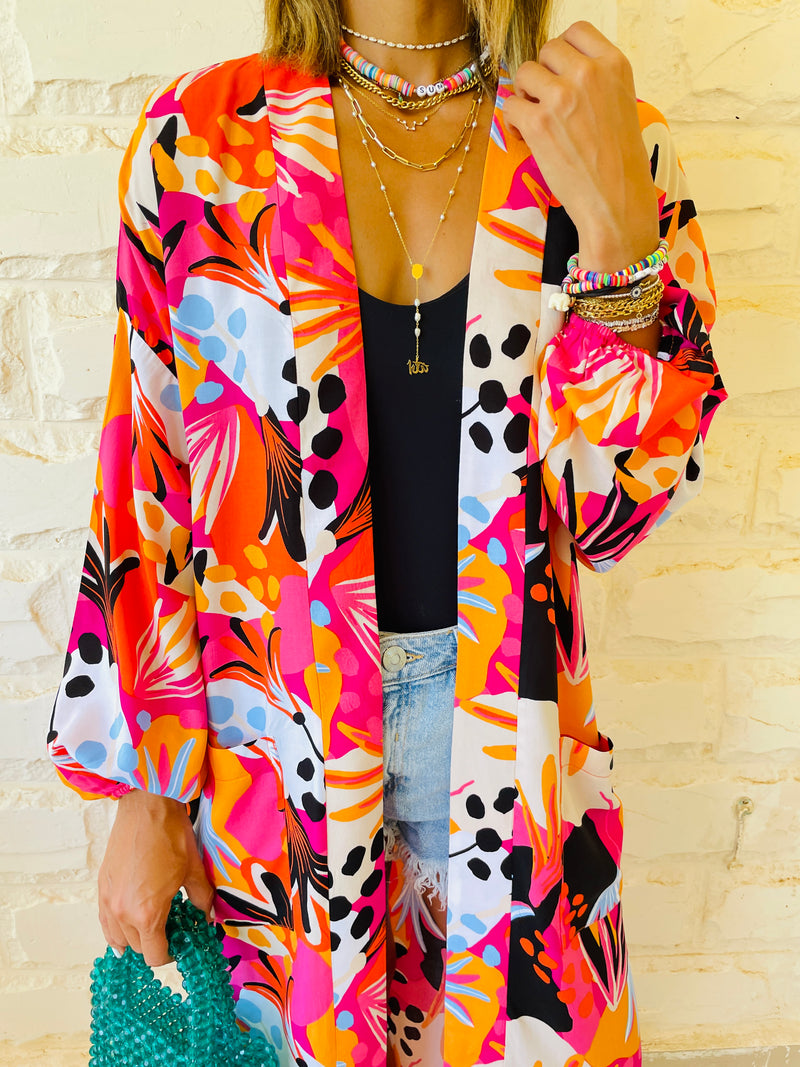Fuchsia Tropical Kimono