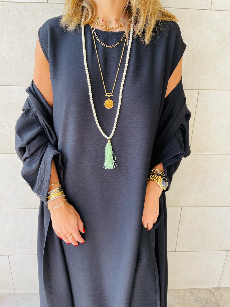 Green Pearl Tassel Necklace
