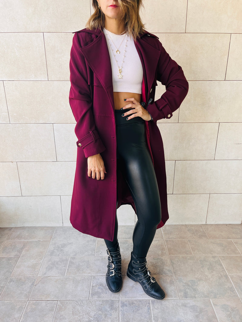 Burgundy Luxe Gold Button Coat