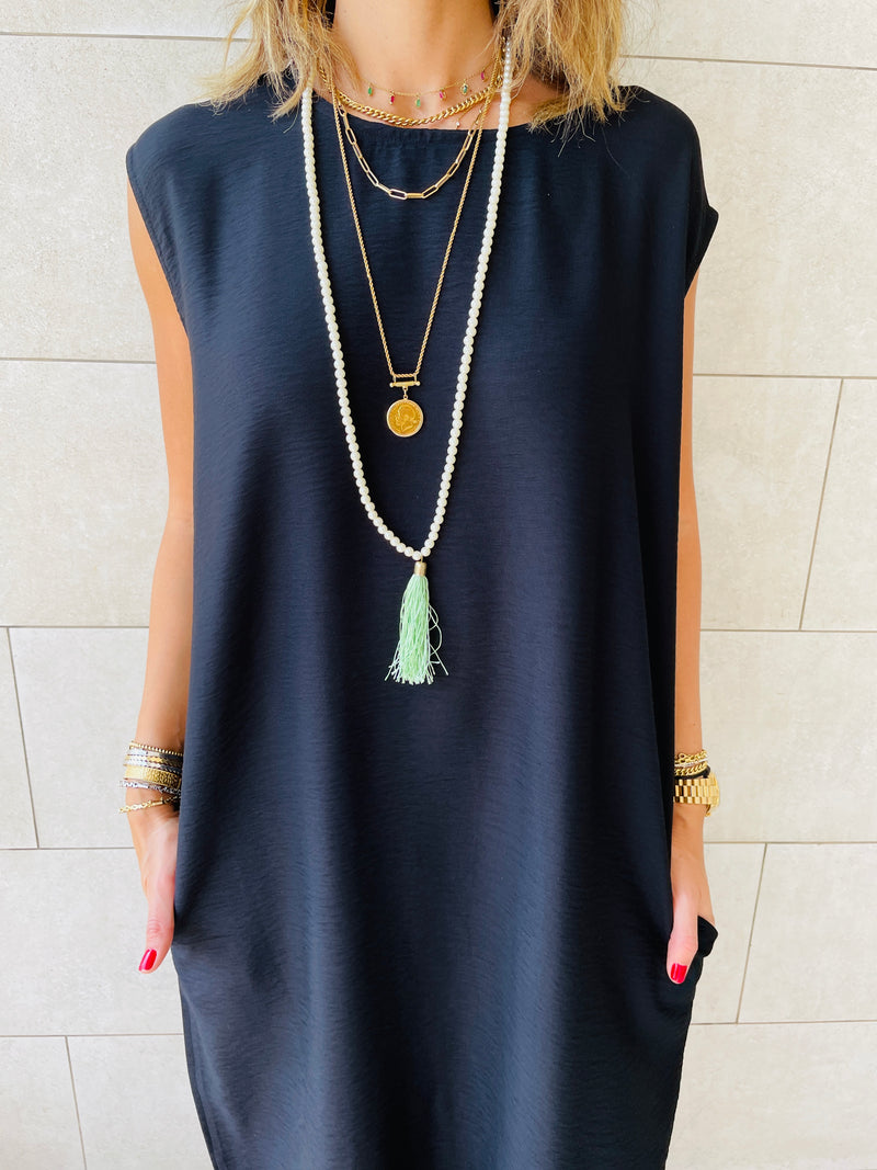Green Pearl Tassel Necklace