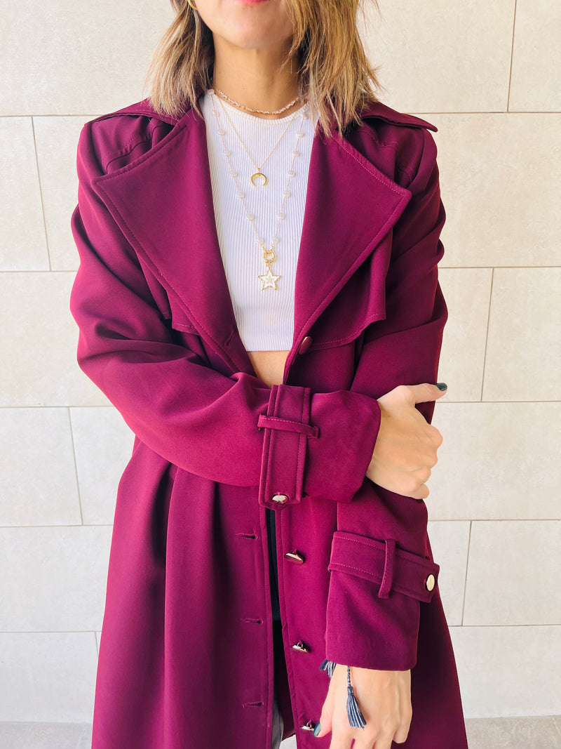 Burgundy Luxe Gold Button Coat
