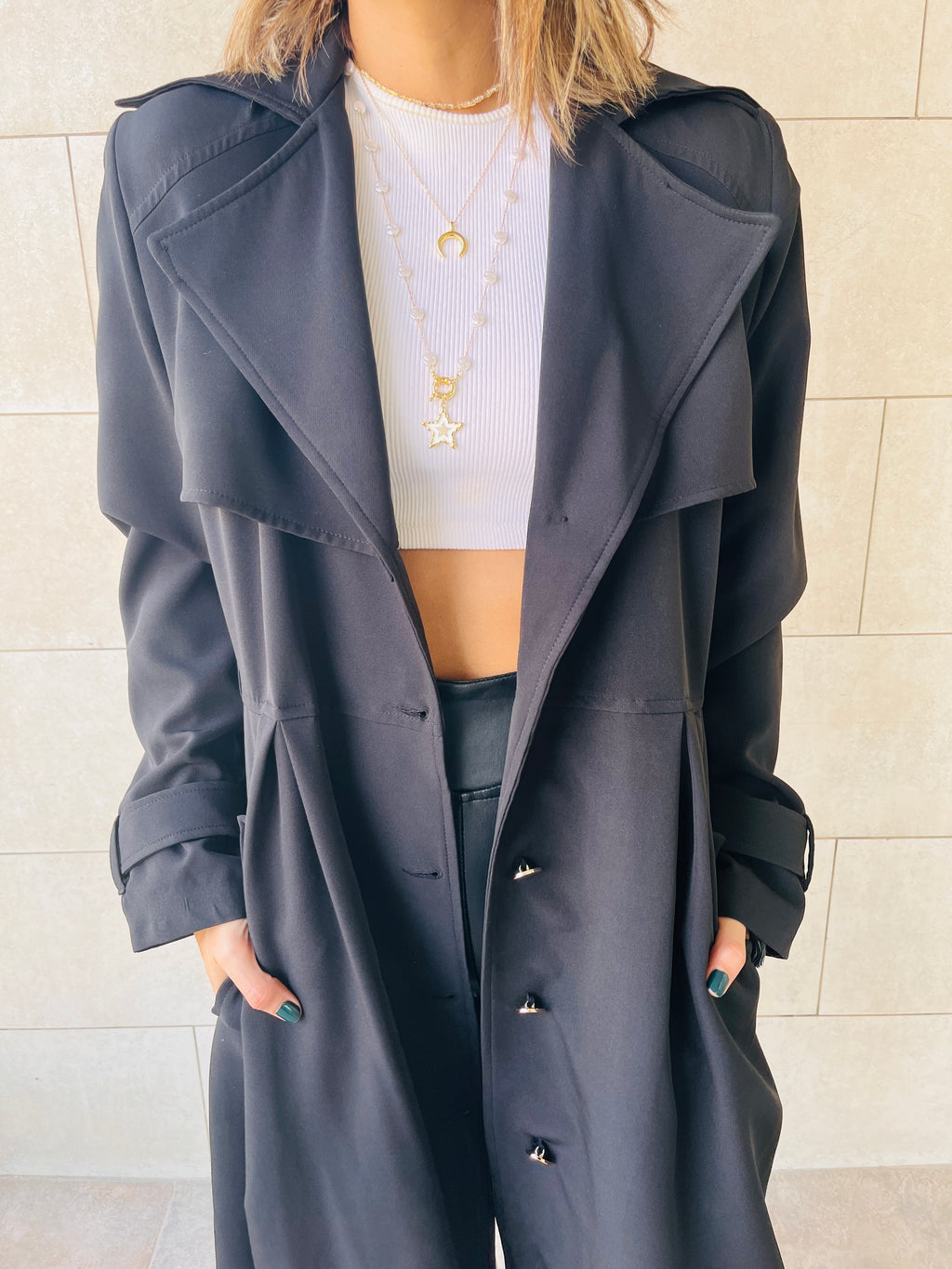 Black Luxe Gold Button Coat