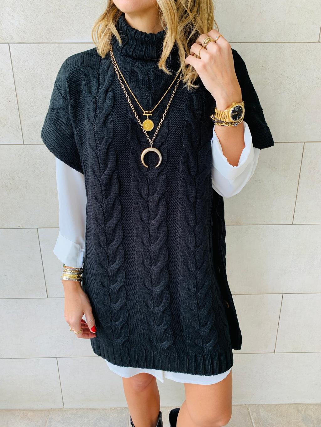 Black Kate Cable Poncho