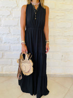 Black Linen Rhodes Tiered Dress