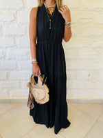 Black Linen Rhodes Tiered Dress