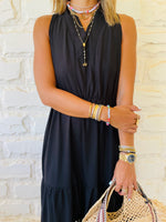 Black Linen Rhodes Tiered Dress